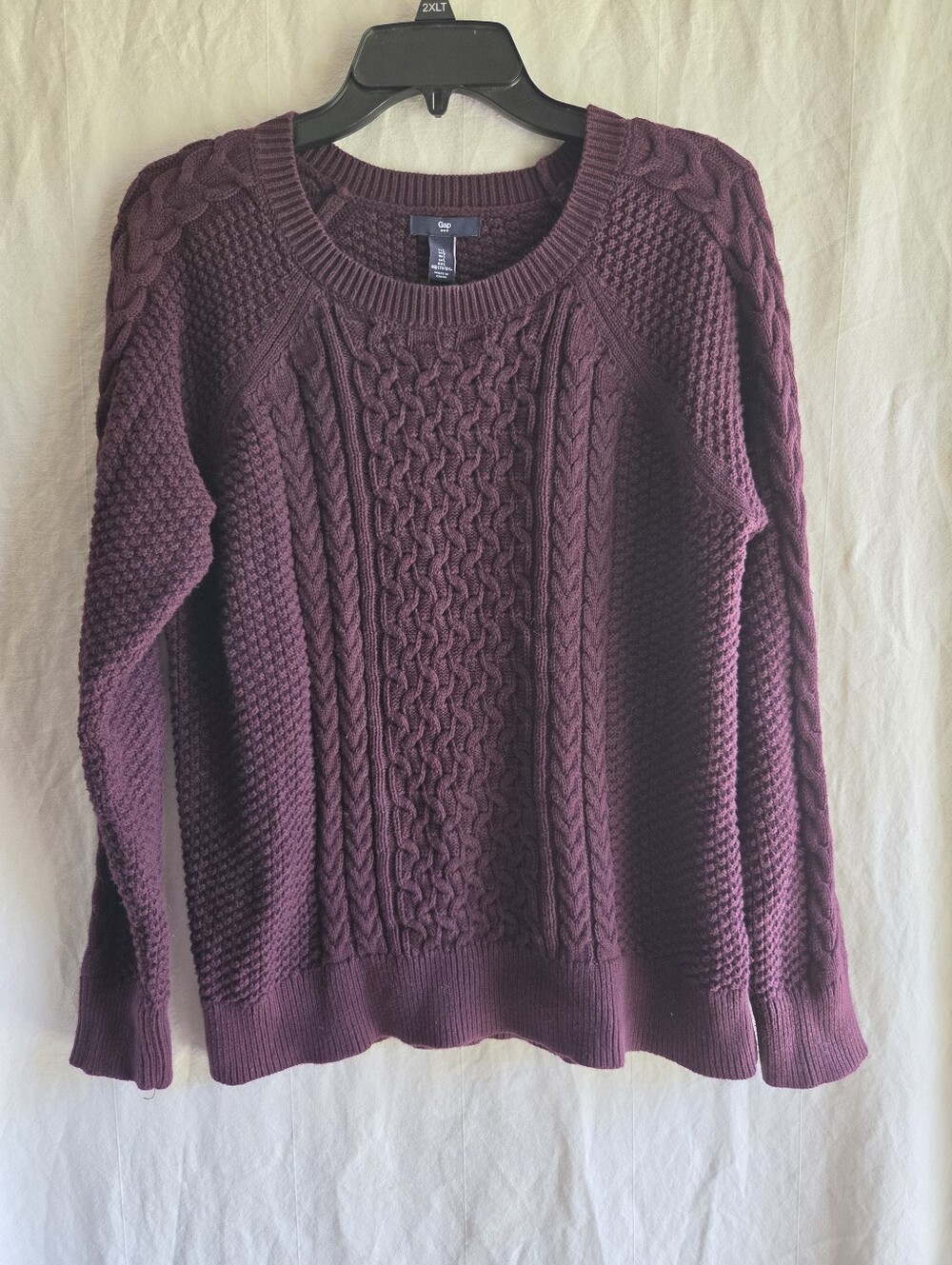 GAP Cableknit Sweater Women's Large Chunky Fisherman 100% Cotton Plum Purple
